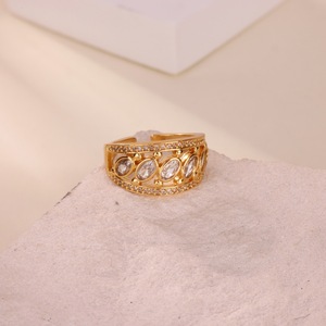 Anillo de cobre chapado en oro de 18 quilates, lujoso, con circonitas incrustadas, de varias capas, abierto, estilo vintage, exquisito, para mujer. - Product Image 6