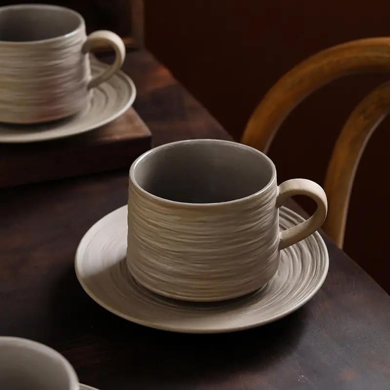 Lelyi INS coarse pottery coffee cup and saucer Japanese retro niche afternoon tea cup set