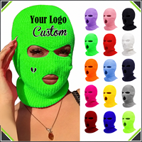 Cagoule tricotée coupe-vent pour moto, masque de ski personnalisé en coton chaud, broderie, masque de ski tricoté d'hiver à 3 trous