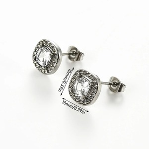 1 par de pendientes de acero inoxidable con circonita cúbica para mujeres y niñas, aretes cuadrados con diamantes simulados, regalos de joyería - Product Image 2