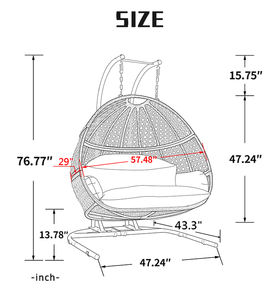 Wholesale Indoor Outdoor Furniture Double Seat Swing Egg <b>Chair</b> Popular Patio Garden Balcony Rattan Hanging - Product Image 3