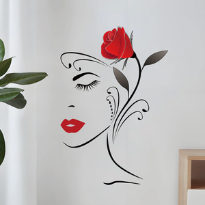 Decoración de Habitación para Niñas, Adhesivos de Pared 3D con Diseño de Labios Rojos y Flores para Salón de Belleza - Product Image 2