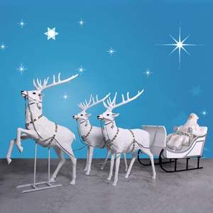 2020 i più nuovi outdoor di grandi dimensioni in fibra di vetro parco giardino 3D luce renna vita familiare formato Santa e slitta statua per la vendita - Product Image 5