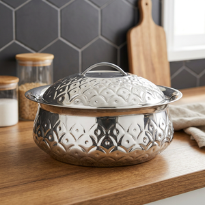 Vintage Stainless Steel Casserole Dish with <b>Lid</b> Round Polished Metal <b>Pot</b> for Gas and Induction Cookers Durable Design - Product Image 3
