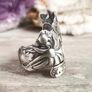 H346 Anello Cocktail a Forma di Fiore in Lega Placcata Argento Anticato, Anello Unisex alla Moda, Idea Regalo - Product Image 2