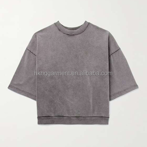 T-shirt en coton épais 300 g/m² pour homme, imprimé sur mesure, coupe oversize délavée à l'acide, col côtelé, longueur courte, coupe ample - Product Image 1