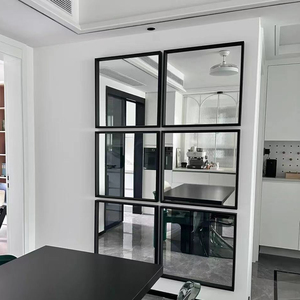 <span class=keywords><strong>Miroir</strong></span> mural décoratif en grille métallique noire, style fenêtre moderne, pour la maison, l'hôtel et les projets d'ingénierie (vente en gros) - Product Image 1