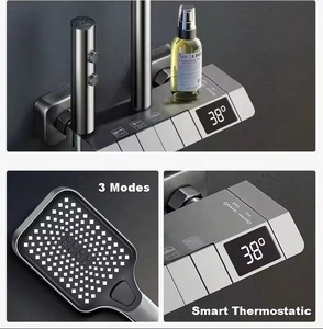 Sistema Doccia Termostatico Multifunzione con Display Digitale, Piattaforma di Stoccaggio Intelligente, Valvola in Ceramica, Getto Silky, Accessori Bagno - Product Image 3