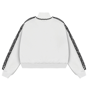 เสื้อแจ็คเก็ตบอมเบอร์สีขาวประดับมุก ซิปหน้า สไตล์สตรีทแวร์ทรงบ็อกซ์ฟิต ครอปท็อป สไตล์คนเมือง - Product Image 2
