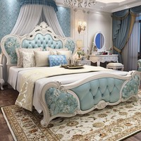 Lit en cuir sculpté de style européen de luxe, ensemble de chambre principale de style royal français, idéal pour hôtels et centres commerciaux, antique