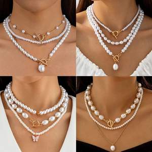 Collar de Lujo Estilo Francés con Perlas de Imitación y Engaste de Bisel, Cadena de Eslabones de Moda, para Fiestas, Minimalista, de Alta Gama, para Clavícula - Product Image 2