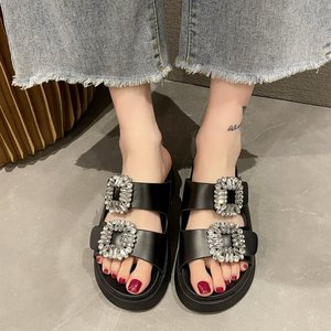 Sandalias de plataforma alta de cristal brillante 2023, sandalias deslizantes para exteriores de verano para mujer, zapatillas para mujer - Product Image 4