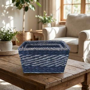 Eco Friendly Seagrass Wicker Basket Set Handwoven Storage <b>Bins</b> for <b>Bedroom</b> Bathroom Kitchen Organization Good Price - Product Image 2