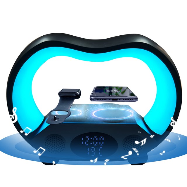 Customized 10W Fast Watch  Charger 4-in-1 RGB Night Light Alarm Clock Wireless Charger Speaker for Party Business Gifts Mobile