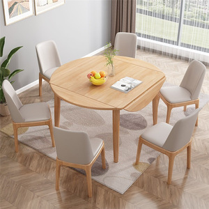 Solid Wood Dining <b>Table</b> <b>Round</b> Convertible <b>Folding</b> Modern Minimalist Style For Small Apartment Dining Room - Product Image 2