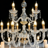 Lustre LED FUNMOOD classique style bougie en cristal à trois niveaux, modèle 3008, 6/8/12 ampoules, suspension décorative pour mariages et hôtels