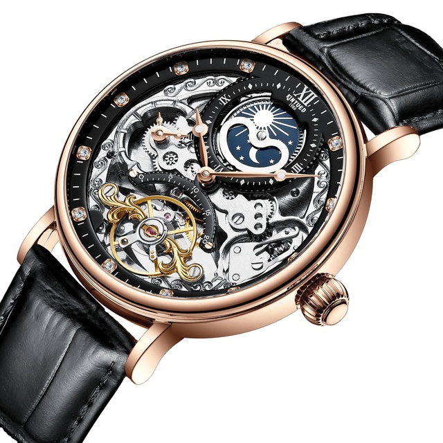 Tourbillon Sport Clock KINYUED J055 Skeleton Watches Mechanical Automatic Watch Men Casual Business Moon Watch Relojes Hombre