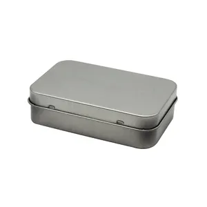 Silver Rectangular Aluminum Metal Tin Box With Hinged Cover