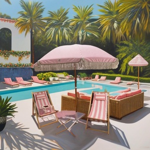 Modern Design Outdoor Waterproof <strong>Folding</strong> Patio <strong>Umbrella</strong> Steel <strong>Base</strong> Manual Opening <strong>Custom</strong> Polyester Fabric Tassel Fringes - Product Image 3