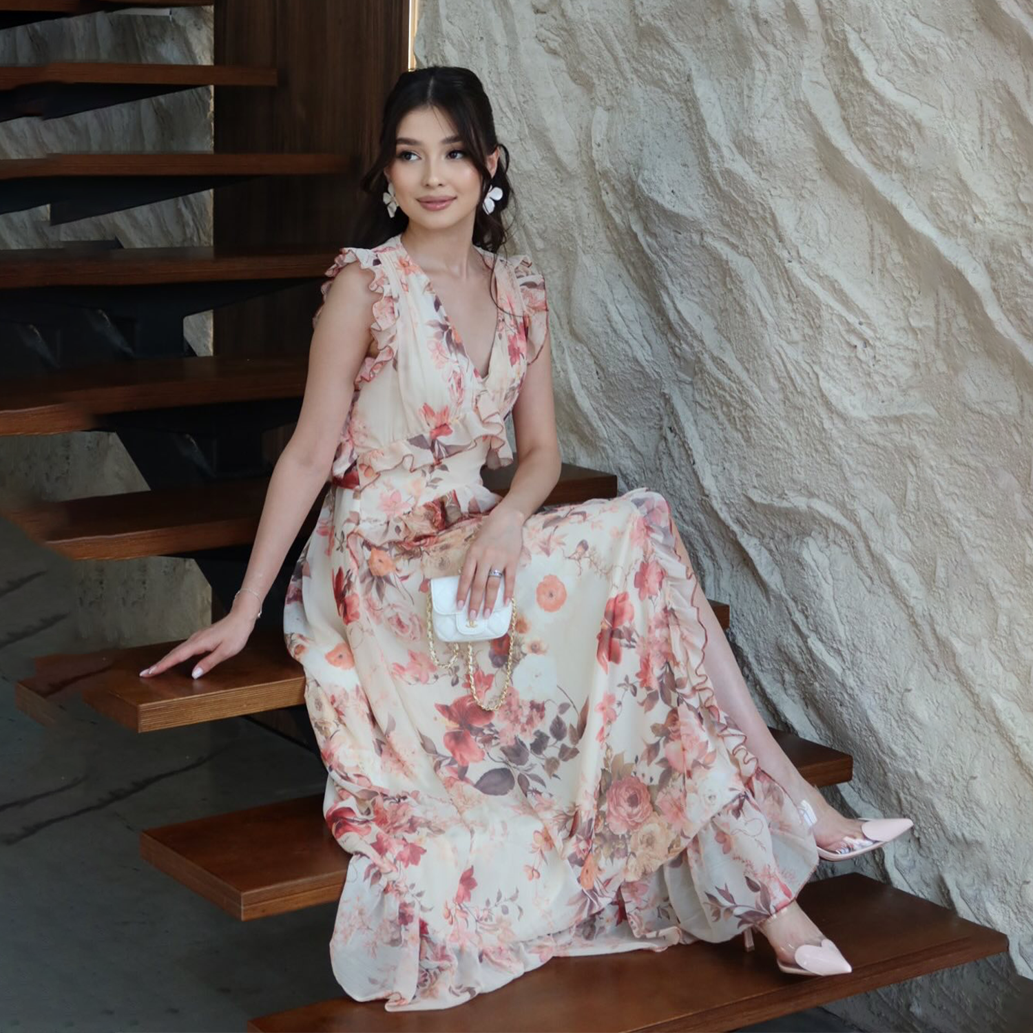 Elegant Dress Peach Long Chiffon - Perfect for Bridesmaids