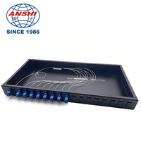 Splitter PLC Simetris 1U Rack Mount 1x16 Port Konektor LC/UPC Rasio Pembagian 50/50 Kotak Aluminium Hitam ZG Tech untuk ODF