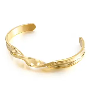 Cheap Women Wrist Jewelry Stainless Steel 18k Gold Plated Polished Braided Bangle
