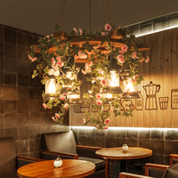Lustre vintage rustique à fleurs et plantes, style industriel, art créatif, pub, bar, café, restaurant, bateau, lustre en bois