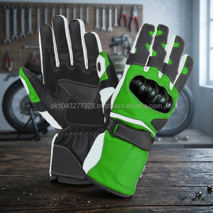 Gants de moto en cuir de vachette vert et noir pour homme, paume résistante à l'abrasion, qualité A, marque personnalisée, fabriqués au Pakistan - Product Image 2