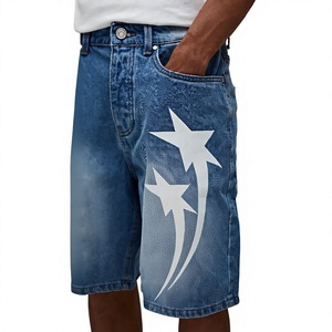 Pantalones Cortos de Mezclilla para Hombre, Impresión Personalizada de Alta Calidad, con Dobladillo Deshilachado, Corte Relajado, Estilo Vintage, Casual, Urbano - Product Image 3