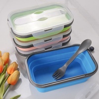 Boîte à lunch rectangulaire pliable en silicone, récipient de stockage alimentaire pliable et réutilisable, boîte alimentaire en silicone adaptée au micro-ondes, vente en gros