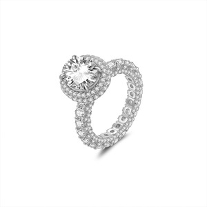 Luxury Women's Yellow <b>Gold</b> Moissanite Engagement <b>Ring</b> Round Brilliant Cut Pave Setting Prong Mounting <b>Cocktail</b> Style - Product Image 2