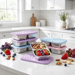 Contenedor <span class=keywords><strong>de</strong></span> Alimentos Personalizado <span class=keywords><strong>de</strong></span> Acero Inoxidable 304 con Tapa <span class=keywords><strong>de</strong></span> <span class=keywords><strong>Silicona</strong></span> <span class=keywords><strong>de</strong></span> 20 cm, Doble Compartimento, Apto para Microondas, Venta al por Mayor del Fabricante - Product Image 1