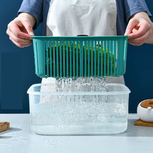 <span class=keywords><strong>Cestello</strong></span> Multifunzionale per Lavaggio Verdure con Contenitore, Recipiente Ermetico e Drenabile per Frigorifero - Product Image 4