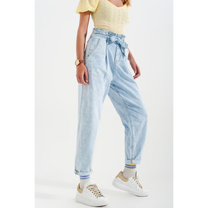 Jeans a gamba affusolata con vita a sacchetto in lavaggio vintage chiaro - Product Image 1