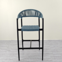 Tabouret de bar moderne en aluminium avec dossier incurvé, tressé en corde d'oléfine, résistant à l'eau, pour l'extérieur et la maison