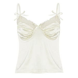 เสื้อสายเดี่ยวคอวีผ้าซาตินระบายอากาศได้ดี แต่งโบว์ผ้าลูกไม้ สไตล์เรียบง่าย สีพื้น สำหรับผู้หญิง เหมาะสำหรับใส่ในชีวิตประจำวัน - Product Image 6