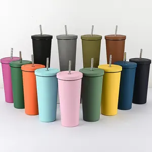 Tasse de voiture sous vide en acier inoxydable peinture/revêtement en poudre gobelet multicolore 24oz couvercle d'étanchéité et paille