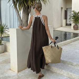 Robes d'été décontractées de style luxueux pour femmes, élégantes, <span class=keywords><strong>sexy</strong></span>, à col halter, en dentelle, amples, basiques, maxi, pour la plage et les vacances, sans manches - Product Image 3