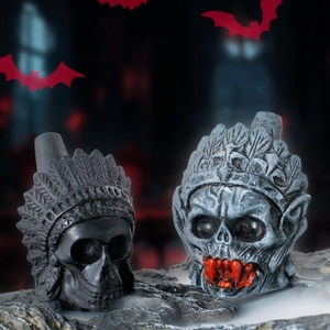 Sifflet de mort en forme de crâne de vampire démoniaque, sifflet d'horreur maya fait main en argile, cadeau d'Halloween avec cordon et sac de rangement - Product Image 4