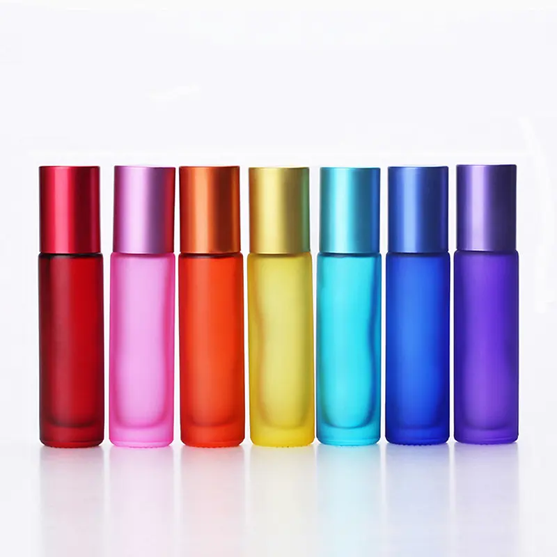 Factory Direct Sale Matte Colorful Glass Essential Oil Roller Bottles With Aluminum Cap