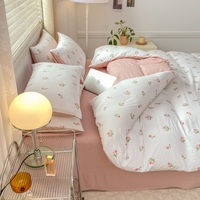 Design Floral de luxe Double couche pierre lavé imprimé Faux lin reine King Size 100% Polyester imprimé housse de couette ensemble de literie