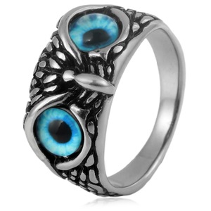yunnique Owl <b>Titanium</b> Steel <b>Ring</b> Blue Eyes Animal Design Unisex Fashion Jewelry Halloween Party Accessory - Product Image 1