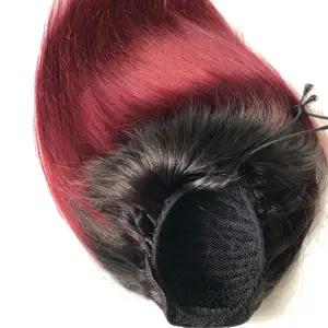 Stok kualitas terbaik halus Lurus dua warna Ombre Drawstring rambut ekor kuda T 99J ekstensi rambut manusia Brasil