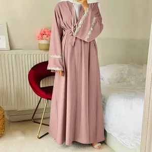 2022 Latest New Designs Embroidery Cardigan Islamic Clothing Fashion Front Open Kimono Arabic Style Dubai Muslim Abaya