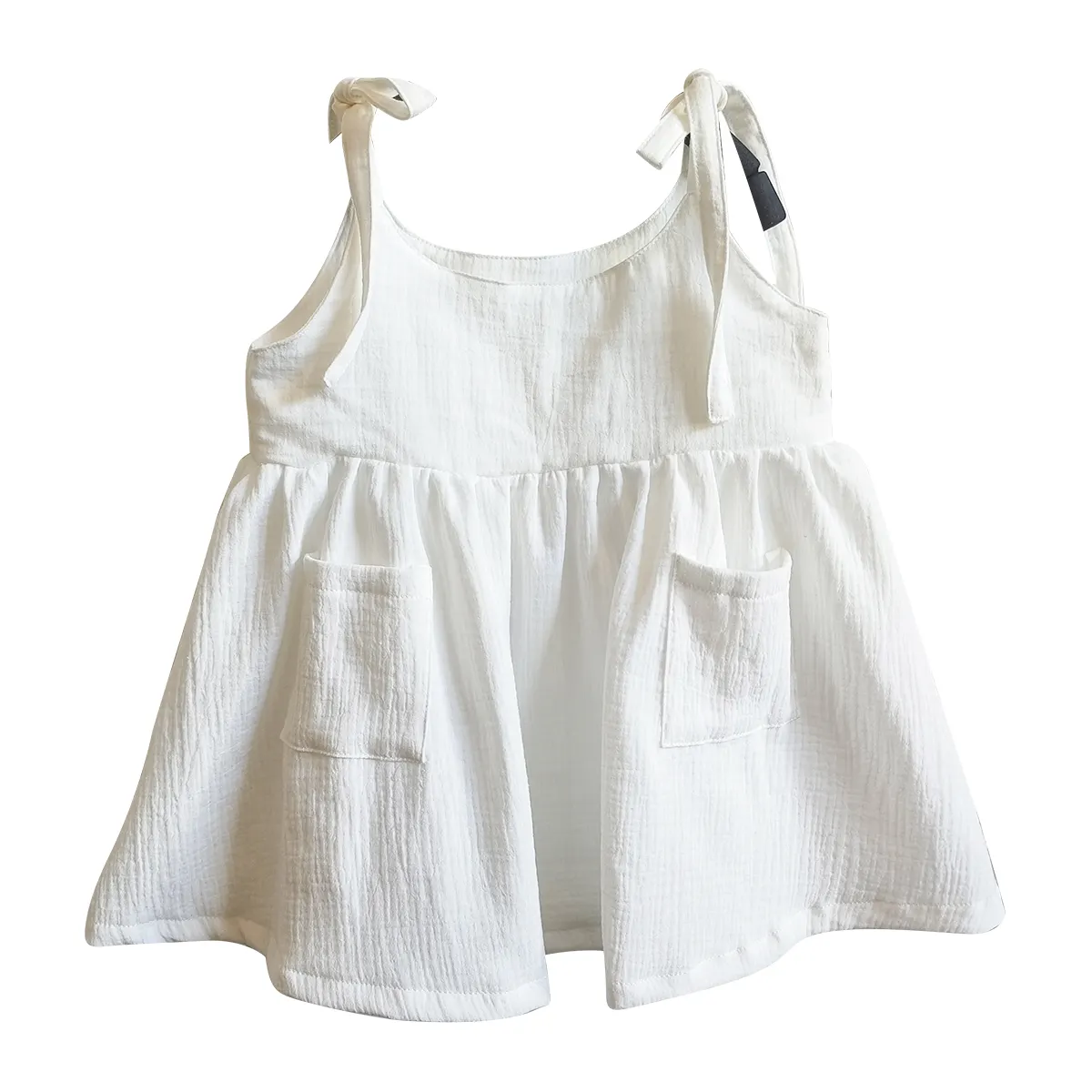 Индивидуальное однотонное платье для маленьких девочек из муслина без рукавов Повседневная летняя одежда с двумя карманами
