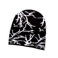 Topi Rajut Jacquard Motif Petir Satu Sisi dengan Hiasan Kancing, Gaya Jalanan - Unisex, Topi Musim Dingin untuk Luar Ruangan, Laris Manis