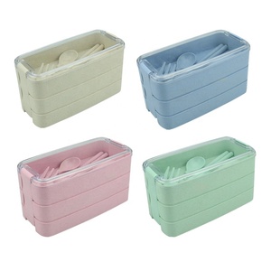 Hot Sell Wheat Straw Stackable <strong>3</strong> <strong>Layer</strong> <strong>Lunch</strong> <strong>Box</strong> Eco-Friendly Bento <strong>Box</strong> - Product Image 1