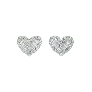 Boucles d'oreilles en forme de cœur en or blanc E2905, avec serti en zircon, pour femmes, bijoux romantiques à la mode, cadeau - Product Image 1