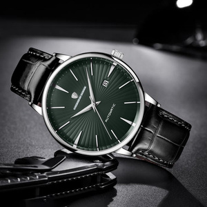 MIGG OF DESIGN นาฬิกาข้อมือผู้ชายระบบออโตเมติก หน้าปัดสีเขียว ตัวเรือนสแตนเลส สายหนัง 40 มม. ทรงกลม คริสตัลแซฟไฟร์ - Product Image 6
