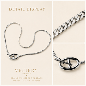 Collier en acier titane couleur argent avec chaîne à maillons ovales pour femmes - Product Image 3